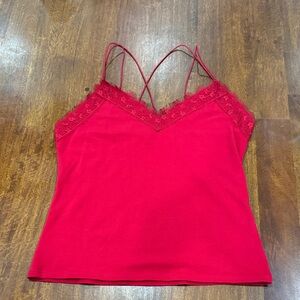 Express Red Lace Trim Strappy Camisole